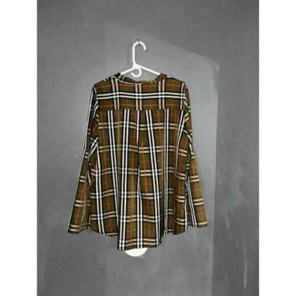 Moyabo Plaid Green Bow Detail Blouse Shirt NWT - Picture 2 of 3